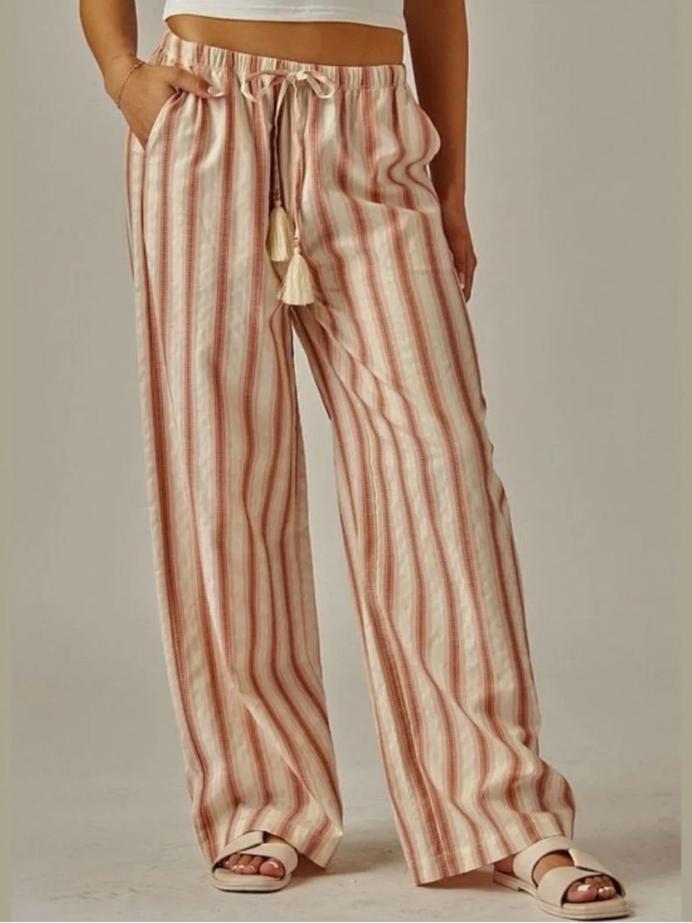 Striped Wide Leg Pants Drawstring Waist NWT | Love Poem | L